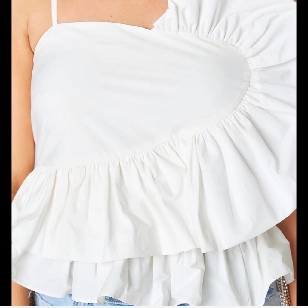 Women White One Shoulder Ruffle Top Size Medium Worn Once